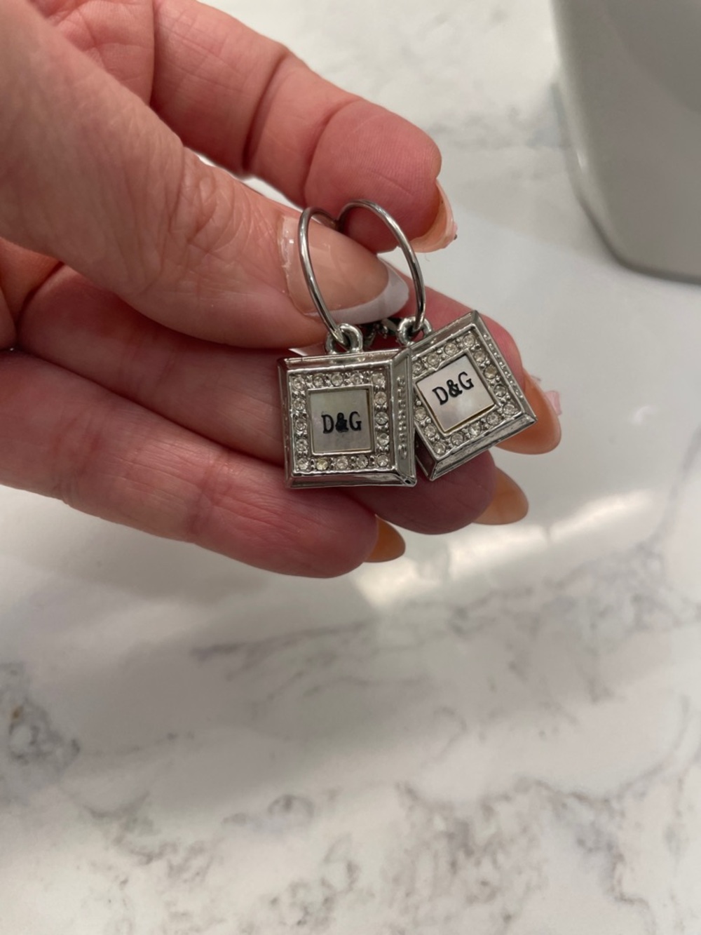 D&G Silver Square Crystal Hoop Earrings